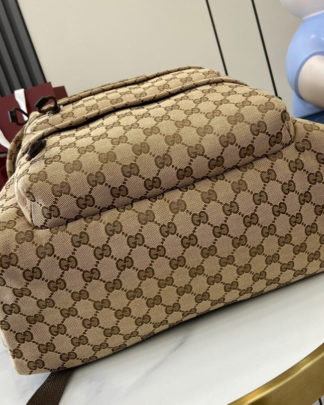 Beige handbag with a pattern on a white surface