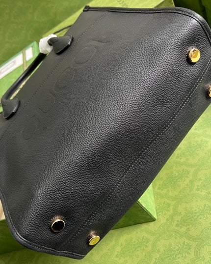 Gucci Embossed Logo Black Leather Tote Bag 674822