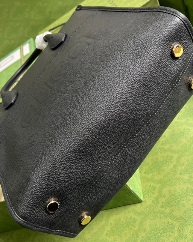 Gucci Embossed Logo Black Leather Tote Bag 674822