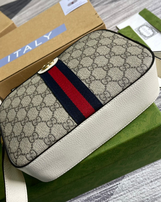 Gucci Ophidia GG Small Shoulder Bag – Beige/Ebony with Web Stripe