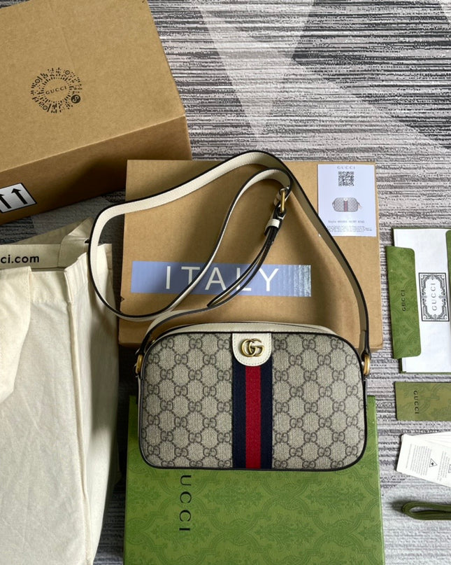 Gucci Ophidia GG Small Shoulder Bag – Beige/Ebony with Web Stripe