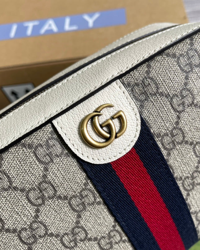Gucci Ophidia GG Small Shoulder Bag – Beige/Ebony with Web Stripe