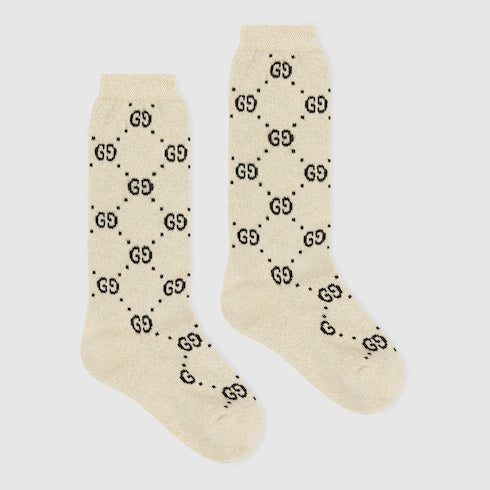 Gucci Kids Ivory GG Lamé Cotton Socks