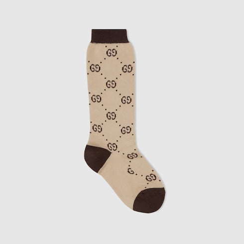 Gucci Kids Beige & Brown GG Pattern Cotton Socks