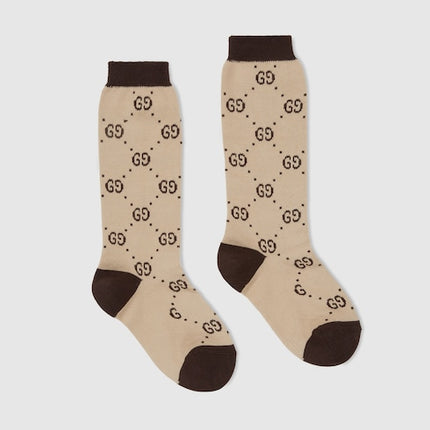 Gucci Kids Beige & Brown GG Pattern Cotton Socks