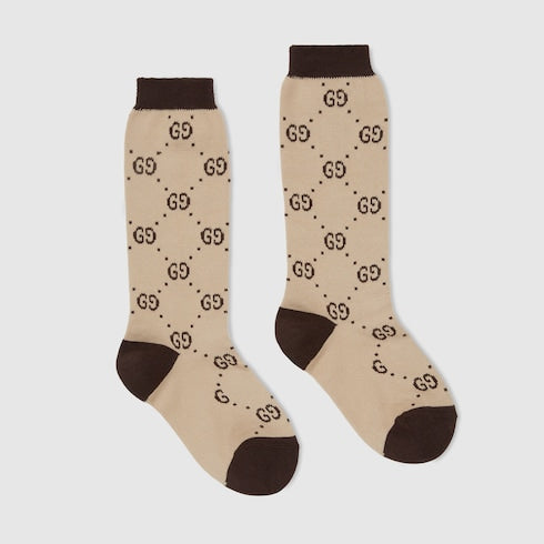 Gucci Kids Beige & Brown GG Pattern Cotton Socks