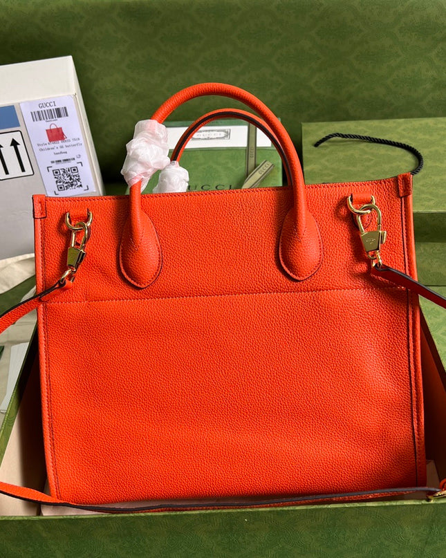 Gucci Embossed Logo Orange Leather Tote Bag 674822