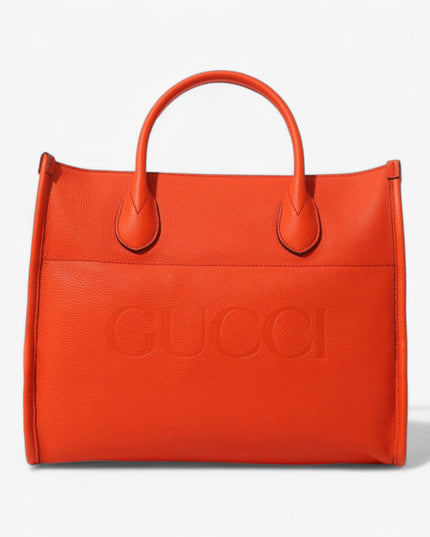 Gucci Embossed Logo Orange Leather Tote Bag 674822