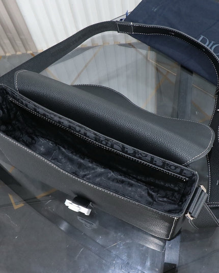 Christian Dior Messenger Bag Black Grained Leather
