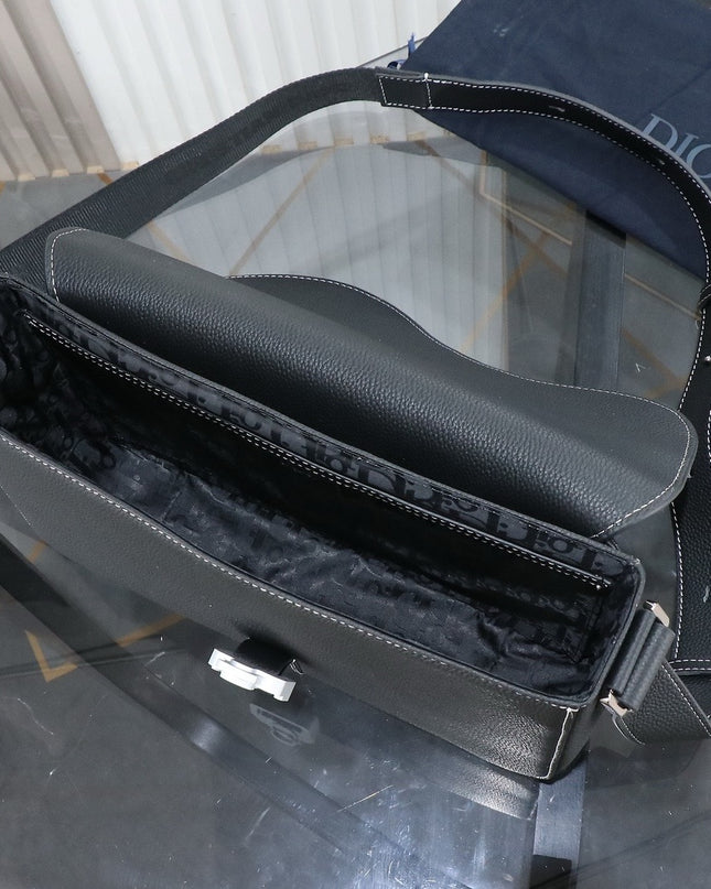 Christian Dior Messenger Bag Black Grained Leather