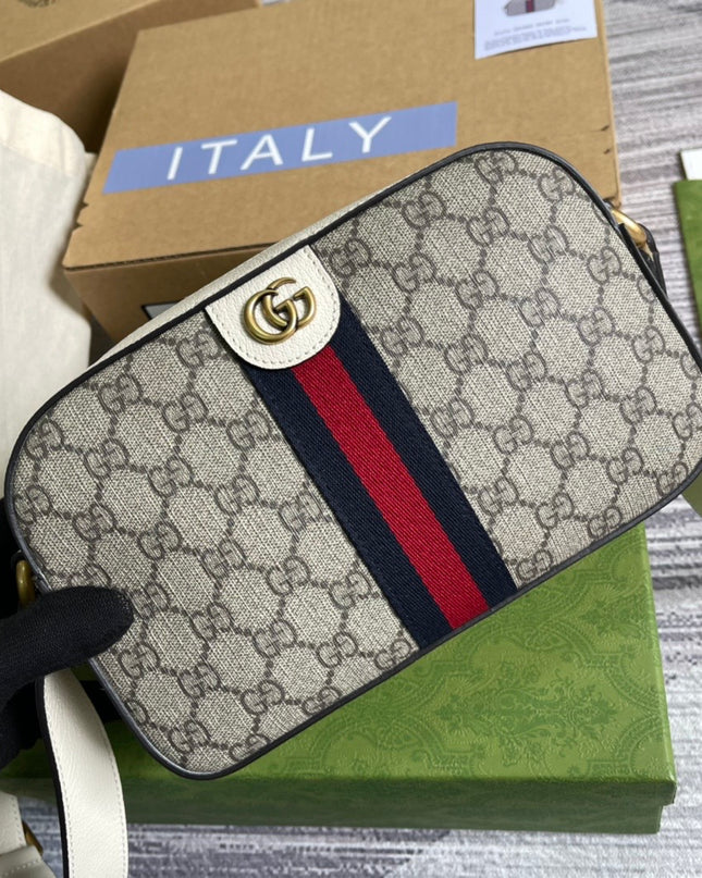 Gucci Ophidia GG Small Shoulder Bag – Beige/Ebony with Web Stripe