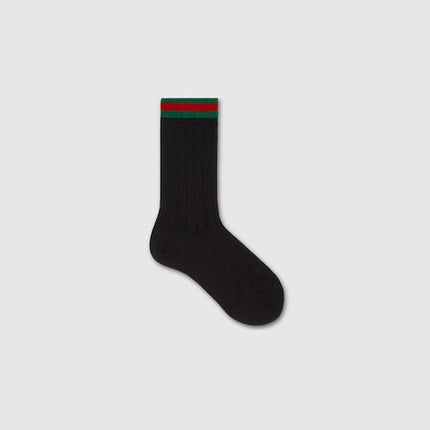Gucci Kids Dark Grey Cotton Socks with Web Trim
