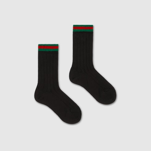 Gucci Kids Dark Grey Cotton Socks with Web Trim