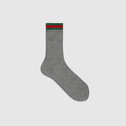 Gucci Kids Grey Ribbed Cotton Socks with Web Trim