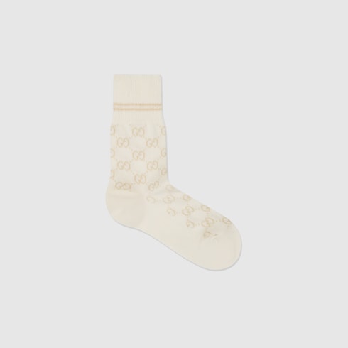 Gucci Ivory GG Pattern Cotton Blend Socks