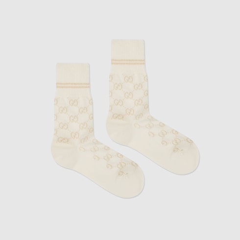 Gucci Ivory GG Pattern Cotton Blend Socks