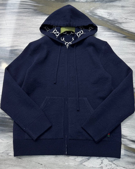 Gucci Wool Zip-Up Hoodie – Midnight Navy