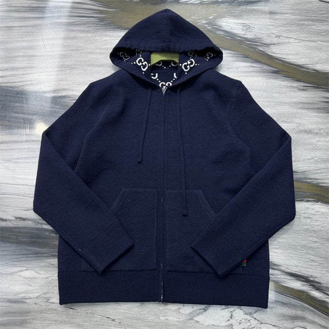 Gucci Wool Zip-Up Hoodie – Midnight Navy