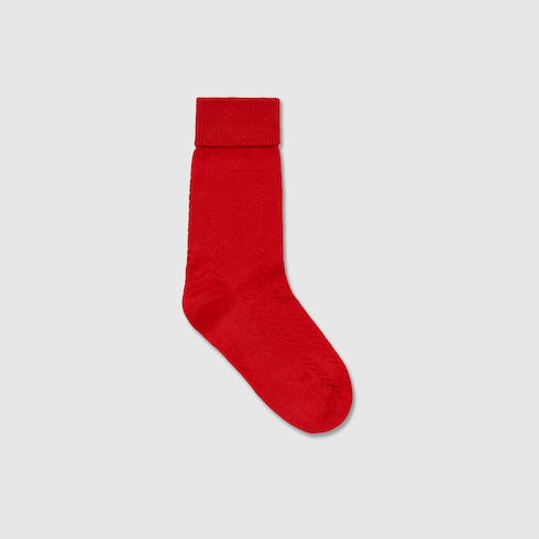 Gucci Kids Red Perforated Cotton Socks with Logo Knit