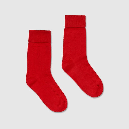 Gucci Kids Red Perforated Cotton Socks with Logo Knit