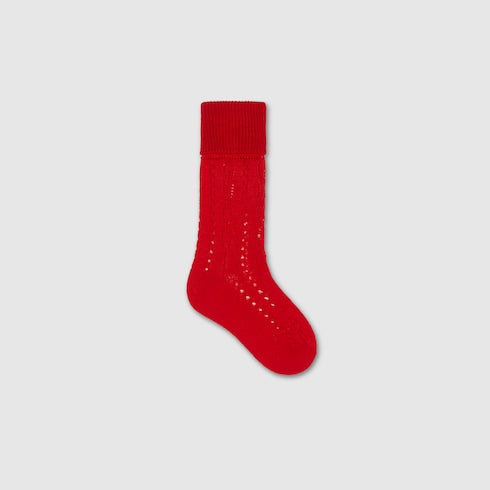 Gucci Baby Red Perforated Cotton Socks with Logo Knit