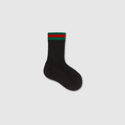 Gucci Baby Black Cotton Socks with Web Trim