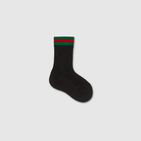 Gucci Baby Black Cotton Socks with Web Trim