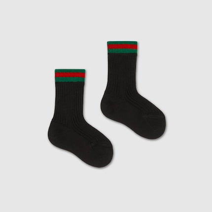 Gucci Baby Black Cotton Socks with Web Trim