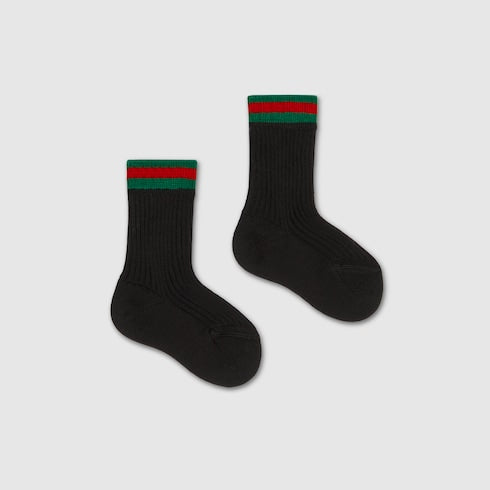 Gucci Baby Black Cotton Socks with Web Trim