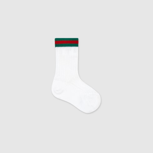 Gucci Baby White Cotton Socks with Web Trim