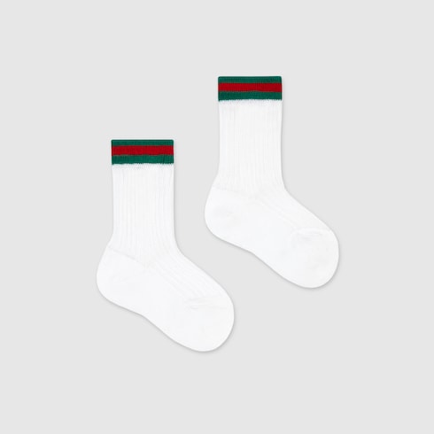 Gucci Baby White Cotton Socks with Web Trim