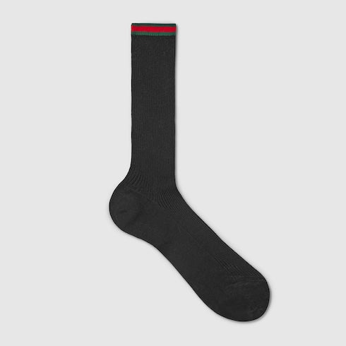 Gucci Black Cotton Socks with Web Trim