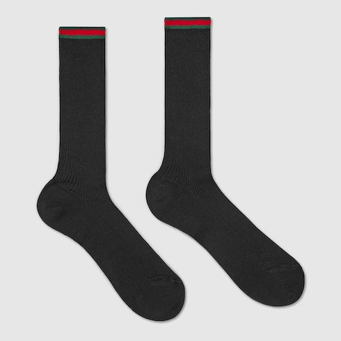 Gucci Black Cotton Socks with Web Trim