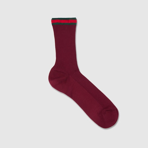 Gucci Bordeaux Cotton Socks with Web Trim
