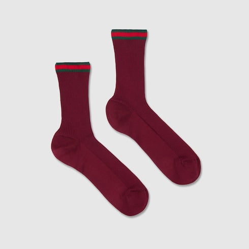 Gucci Bordeaux Cotton Socks with Web Trim