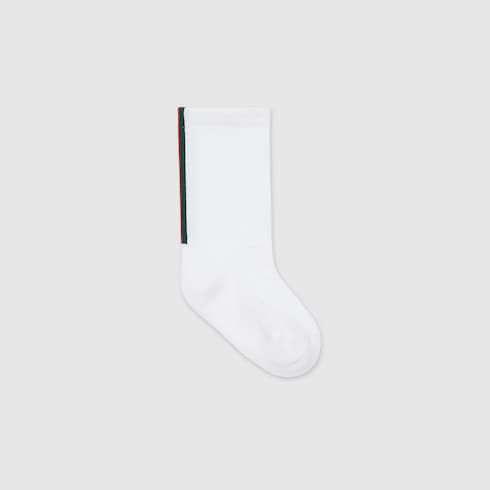 Gucci Baby White Cotton Socks with Side Web Stripe