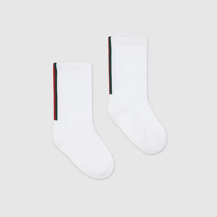 Gucci Baby White Cotton Socks with Side Web Stripe