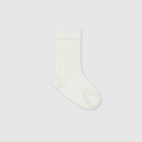 Gucci Kids Off-White Ribbed Cotton Socks with Perforated Logo