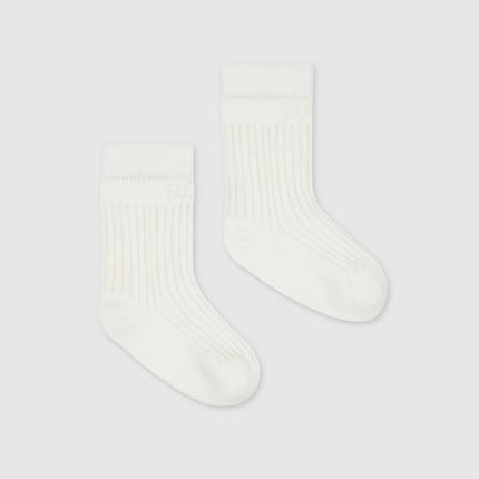 Gucci Kids Off-White Ribbed Cotton Socks with Perforated Logo