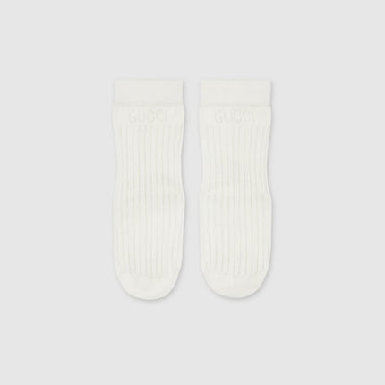 Gucci Kids Off-White Ribbed Cotton Socks with Perforated Logo