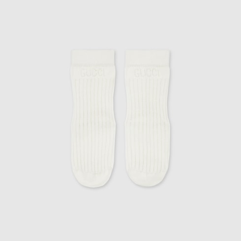 Gucci Kids Off-White Ribbed Cotton Socks with Perforated Logo