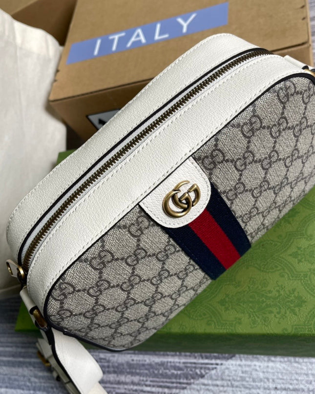 Gucci Ophidia GG Small Shoulder Bag – Beige/Ebony with Web Stripe