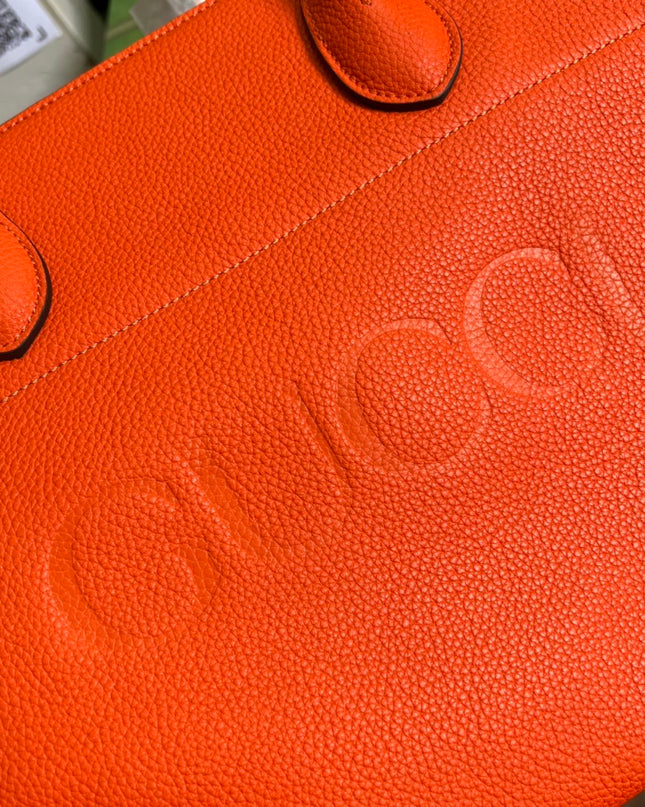 Gucci Embossed Logo Orange Leather Tote Bag 674822