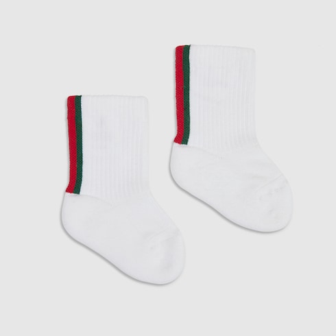 Gucci Baby White Cotton Socks with Web Trim