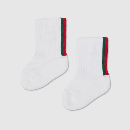 Gucci Baby White Cotton Socks with Web Trim