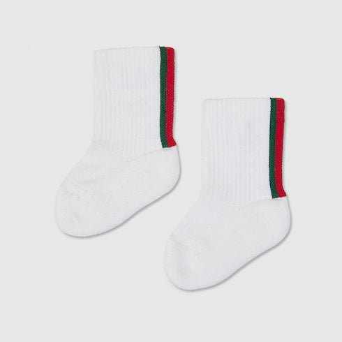 Gucci Baby White Cotton Socks with Web Trim