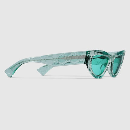 Gucci Cat Eye Sunglasses in Transparent Turquoise GG Acetate – GG1834S