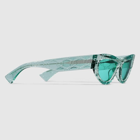 Gucci Cat Eye Sunglasses in Transparent Turquoise GG Acetate – GG1834S