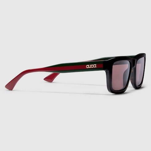 GUCCI GG1869S Rectangular Sunglasses – Tortoiseshell with Web Stripe Temples
