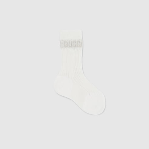 Gucci Baby White Ribbed Cotton Socks with Logo